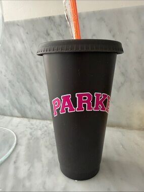 Parke Dunkin’ Donuts Black Matte Travel Cup NEW with straw